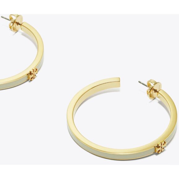 TORY BURCH WHITE AND GOLD KIRA ENAMEL BRACELET AND HOOP EARRING SET - Picture 3 of 15